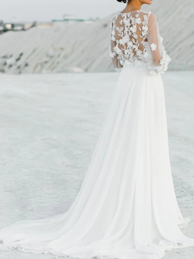 A-Line/Princess V-Neck Sleeveless Long Wedding Dresses with Appliques