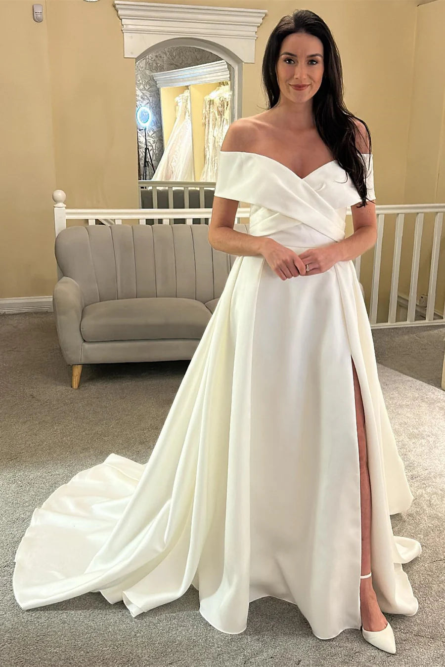 Half Sleeves Long Gown with Slit Jade main image 1
