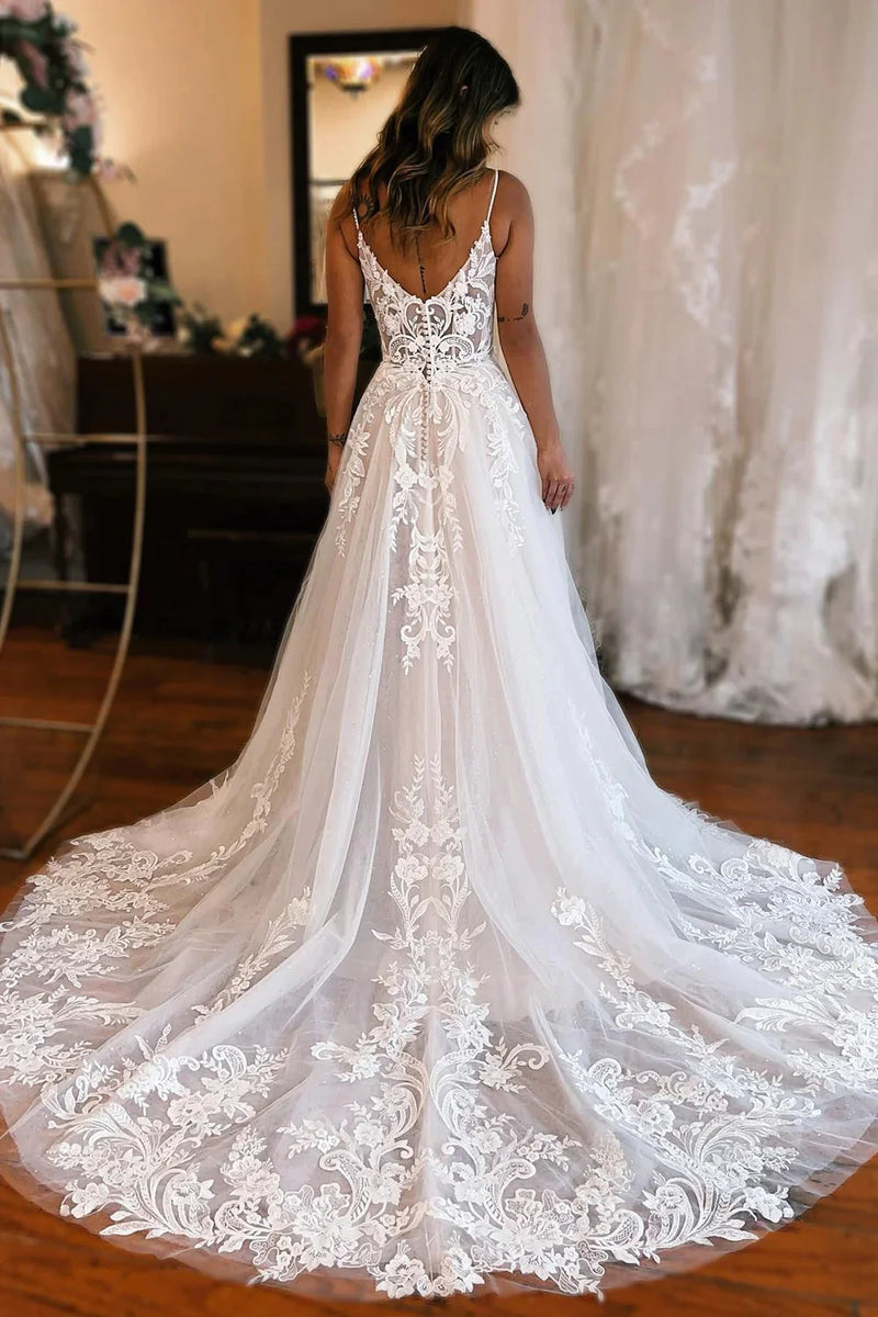 Tulle Lace Sleeveless Beach Wedding Dress