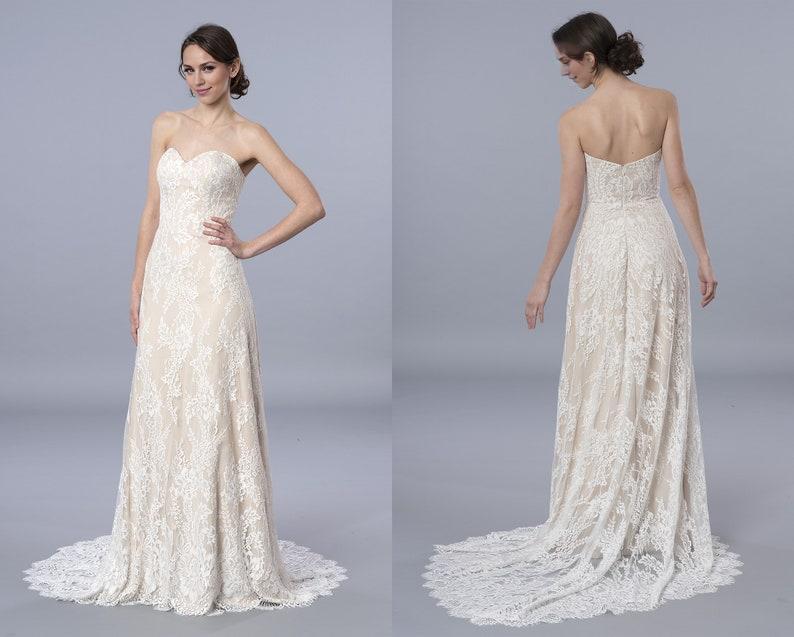 Boho Wedding Dress Lace Wedding Dress Strapless Bohemian Wedding Dress ...
