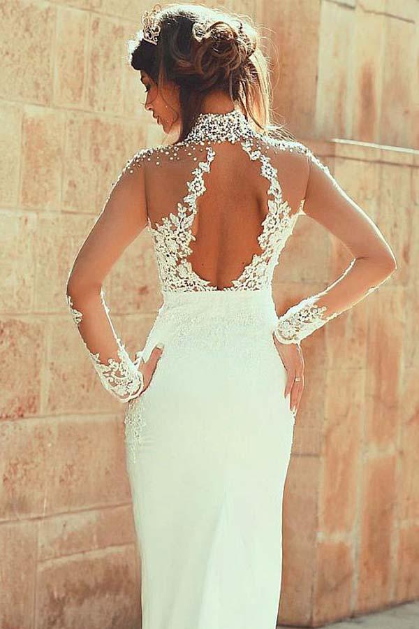 Derlyn Round-neck long-sleeved lace maxi wedding dress
