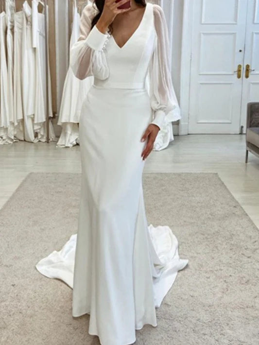 Trumpet/Mermaid V-neck Sleeveless Floor-Length Wedding Guest Dresses with Bow