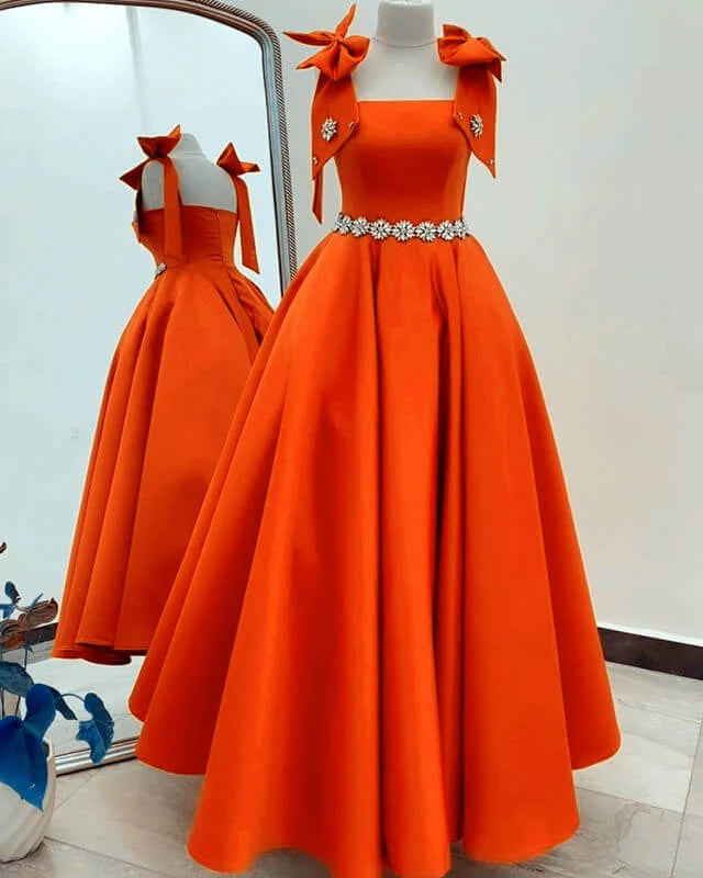 Orange halter-neck, fitted, elegant, and sexy long ball gown R8116 main image 0