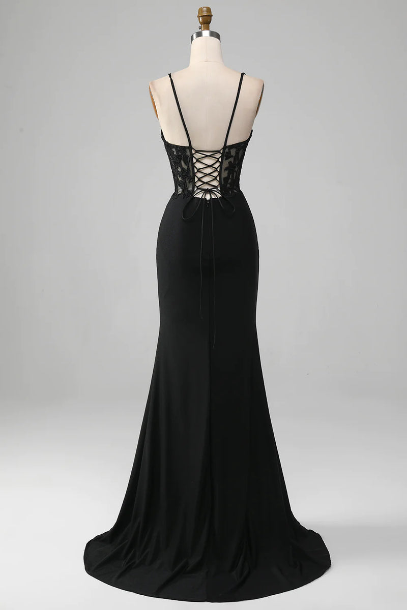 Black Spaghetti-Straps Mermaid Prom Dress main image 1