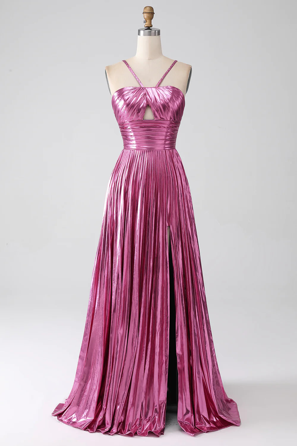Elegant Fuchsia Spaghetti Straps A-Line Satin Long Prom Party Dress DP3850 main image 1