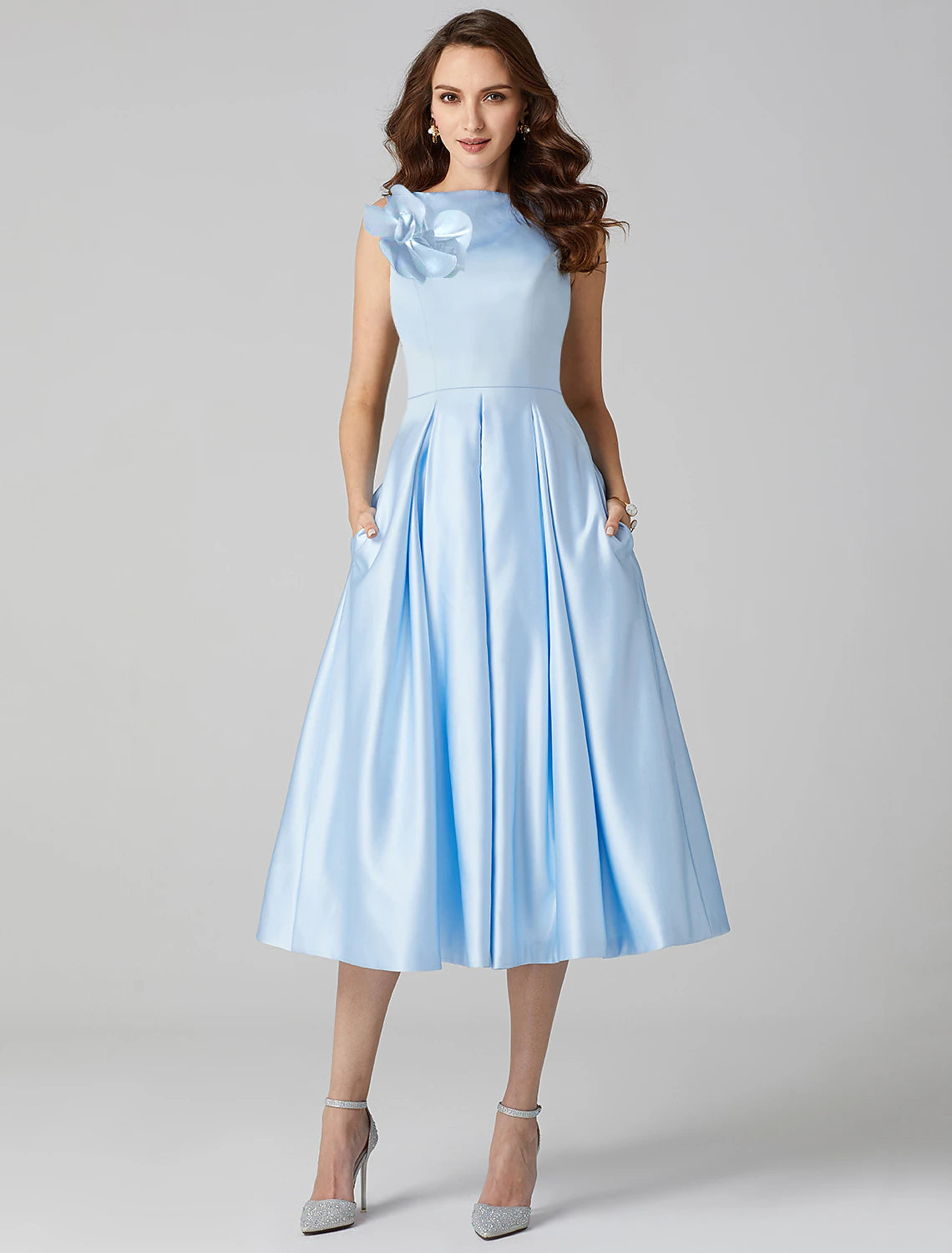A-Line/Princess One Shoulder Sleeveless Tea-Length Cocktail Dresses with Slit