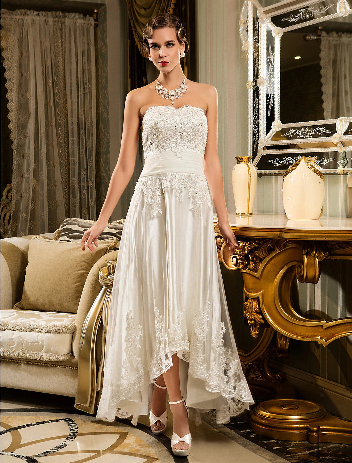 Little White Reception Wedding Dresses Removable Sleeves