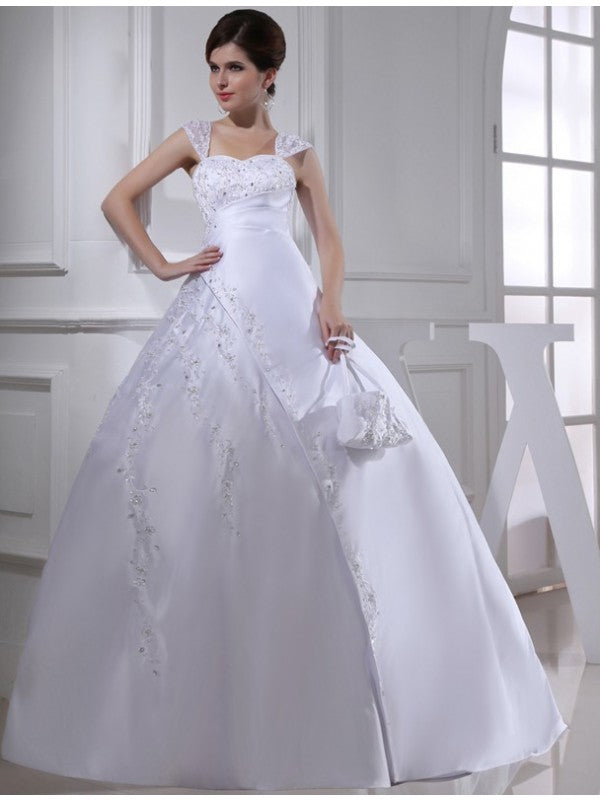 Pretty Ball Gown Strapless Satin Applique Long Wedding Dresses C4485 main image 0