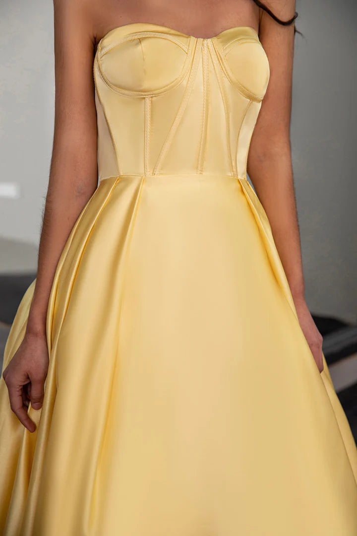 Ball Gown Sparkly Yellow Short Sleeves Prom Dresses Evening Dress  C2152