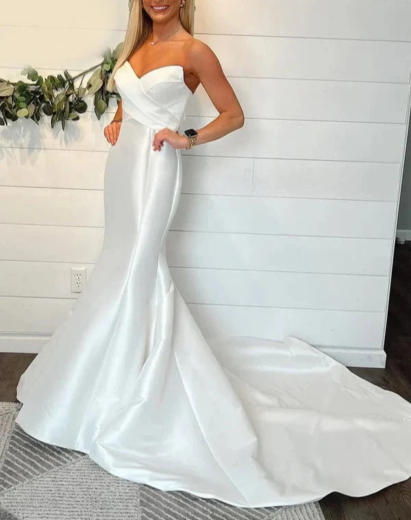 Strapless Mermaid Fitted Elastic Satin Wedding Dresses main image 1