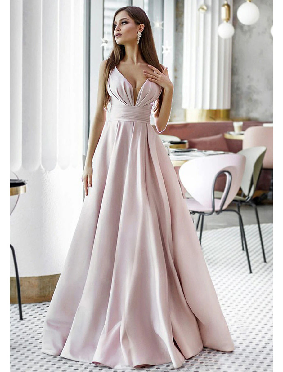 Elegant Engagement Dress V Neck Short Sleeves Backless Natural Waist Floor Length  Engagement Dress main image 0