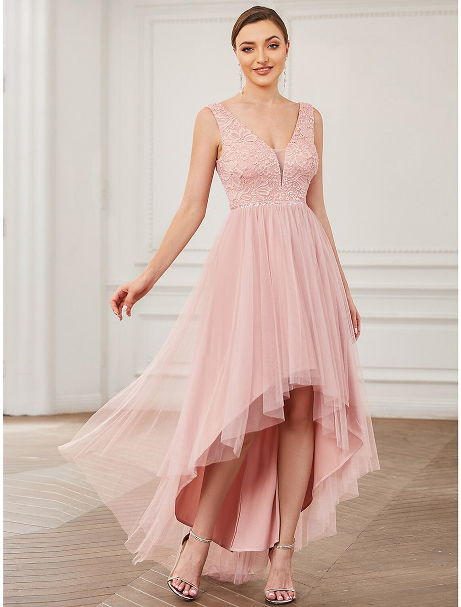 V-Neck Sleeveless A-line Mini Dress Ankle Length Bridesmaid Dress main image 0