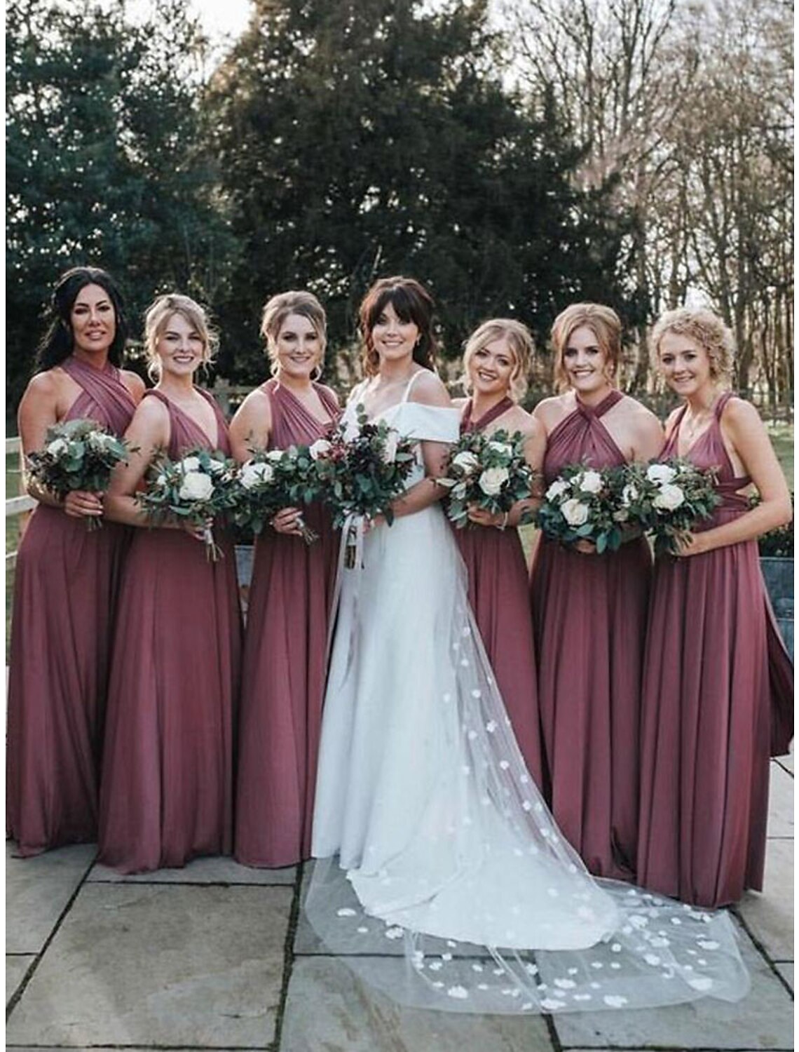 Elegant and gentle Cross Neck Cold Shoulder Stretch Mesh Bridesmaid Dress main image 1