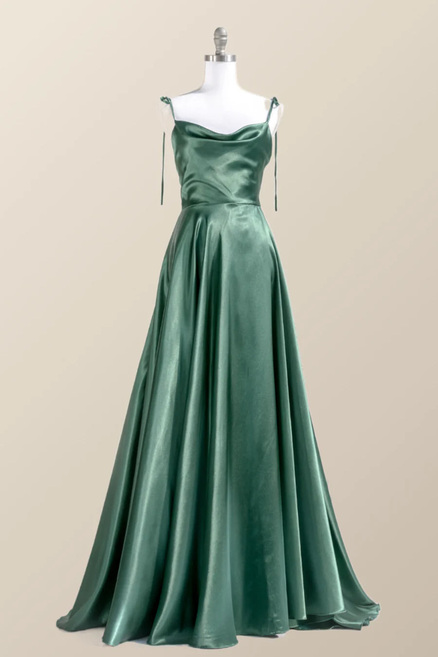 Simply Straps Green Silk Long Prom Dress