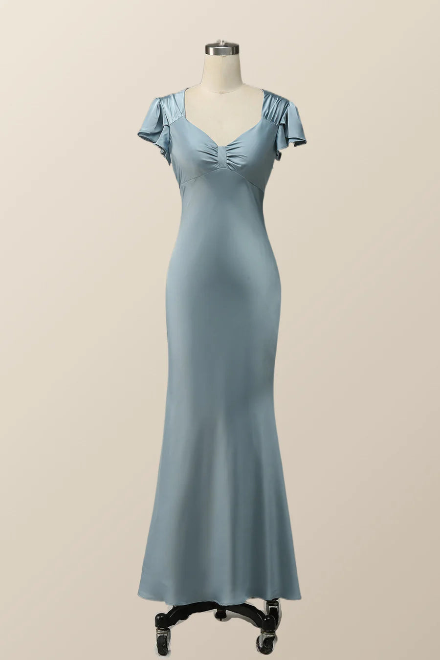 Flare Sleeves Blue Mermaid Long Bridesmaid Dress