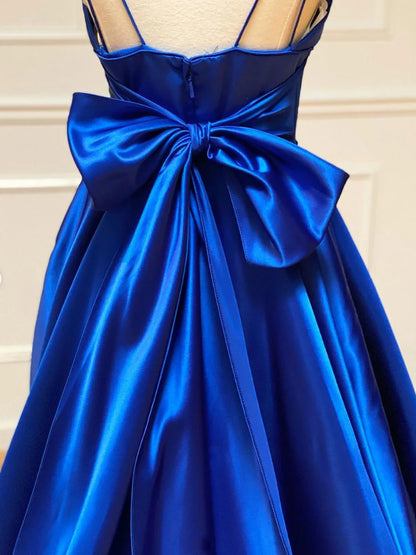 Blue v neck satin long prom dress blue evening dress