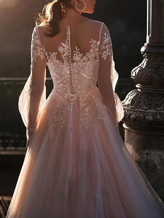 A-Line/Princess Illusion Neck Tea-Length Cocktail Dresses with Bowknot