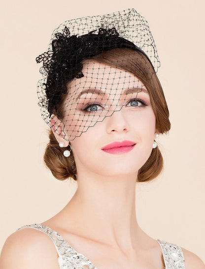 Headwear Net Veil Hat Wedding Casual Tea Party Valentine's Day Horse Race Retro Romantic Classic With Tulle Face Veil Headpiece Headwear