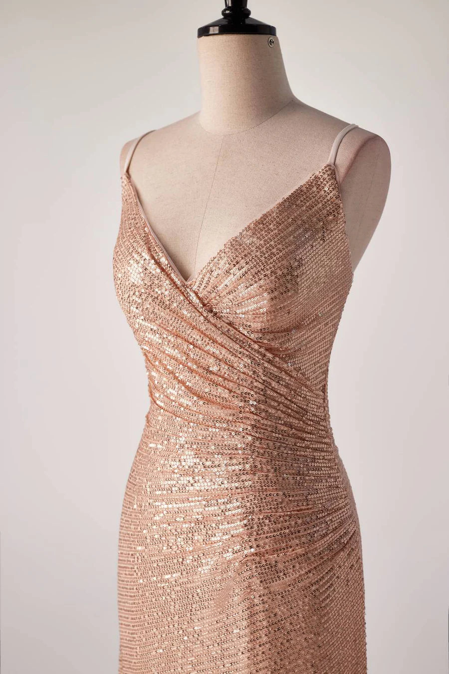 Champagne Sequin Pleated Mermaid Long Prom Dress