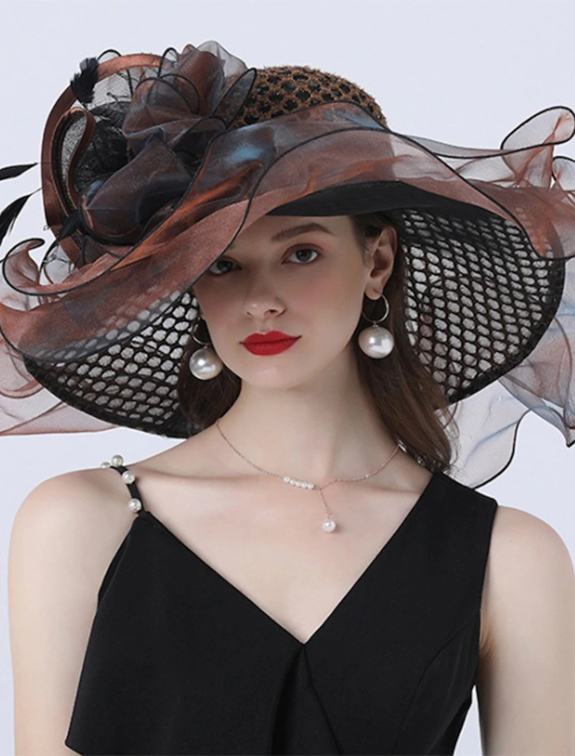 Tulle Organza Bucket Hat Straw Hat Sun Hat Wedding Outdoor Horse Race Ladies Day Melbourne Cup Fashion Vintage Style With Bowknot Flower Headpiece Headwear