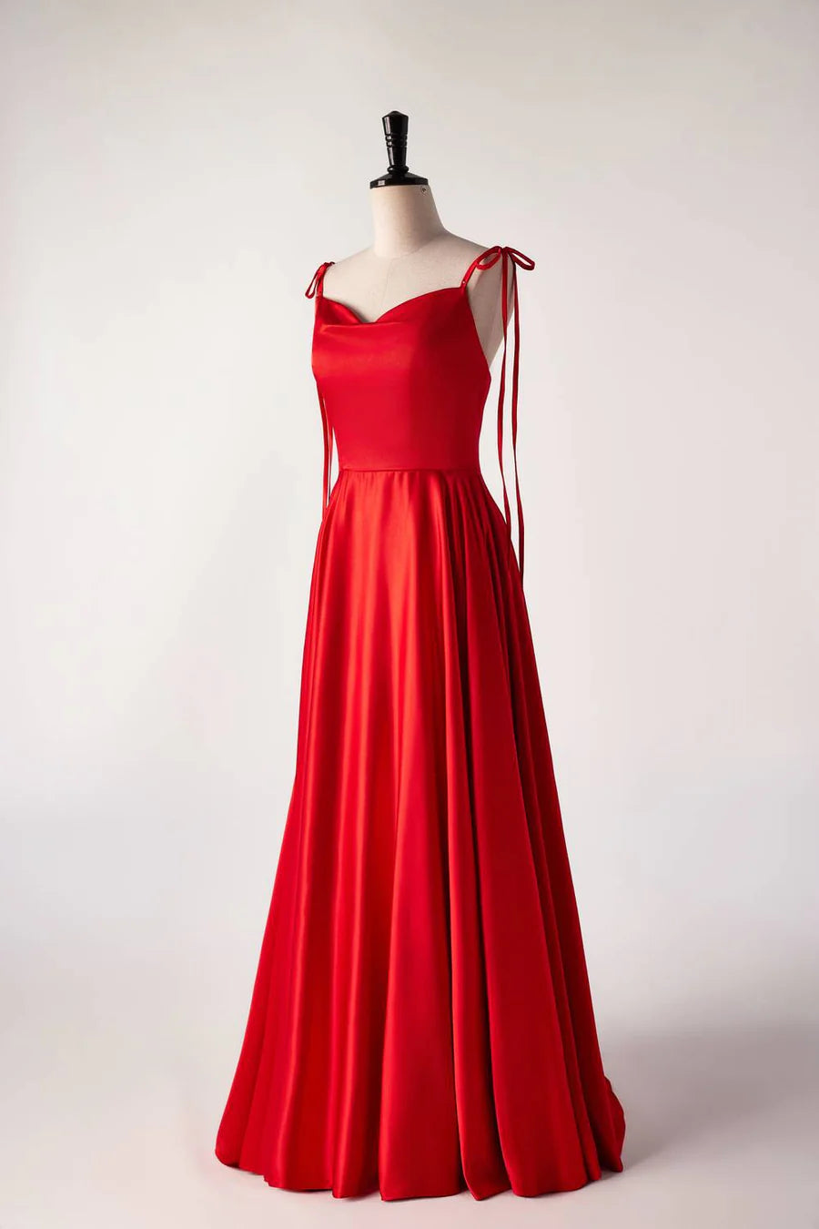 Cowl Neck Red Satin Long Maxi Prom Dress