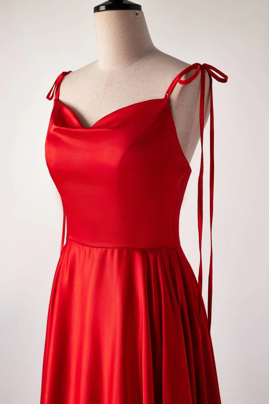 Cowl Neck Red Satin Long Maxi Prom Dress