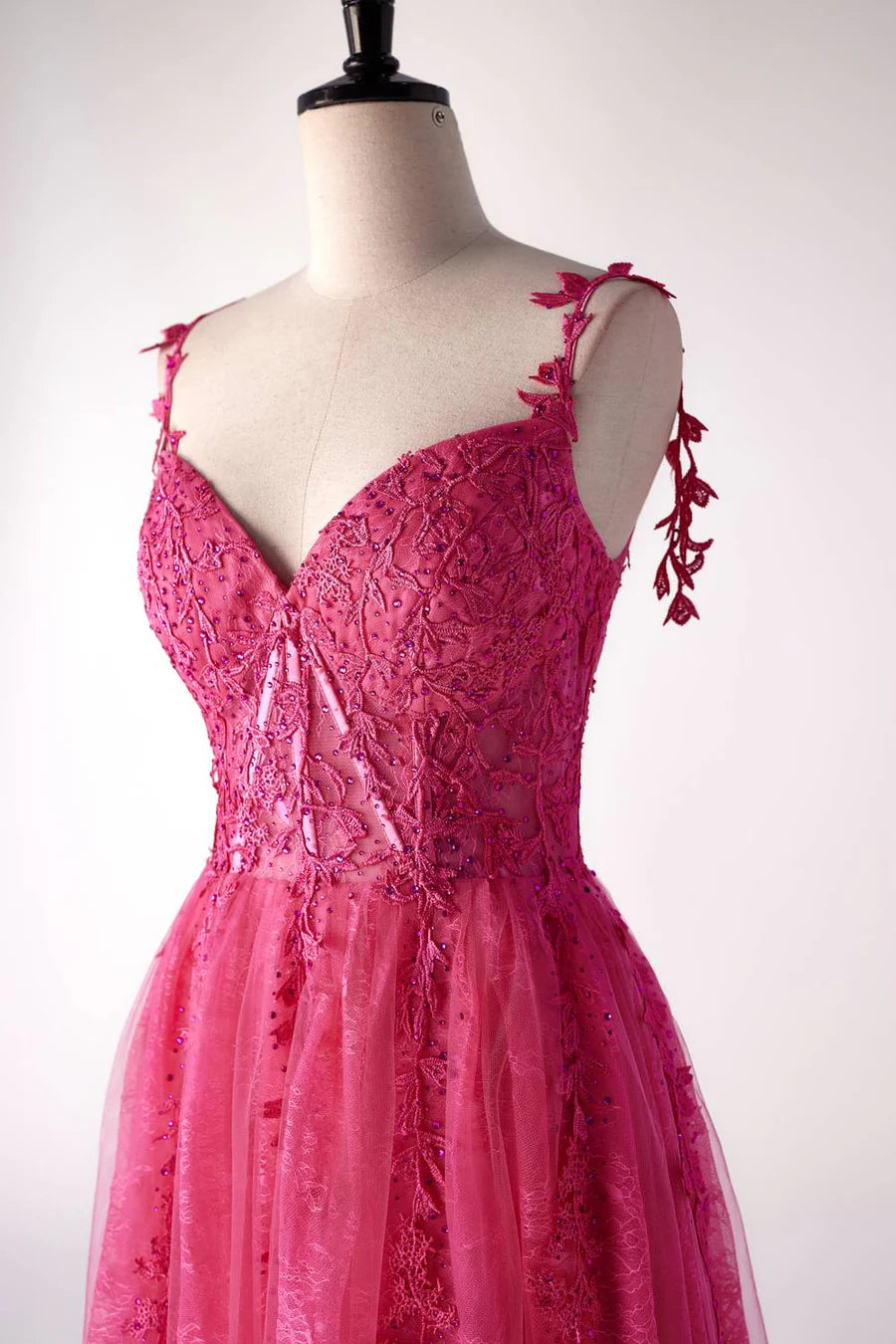 Off the Shoulder Hot Pink Lace A-line Prom Dress