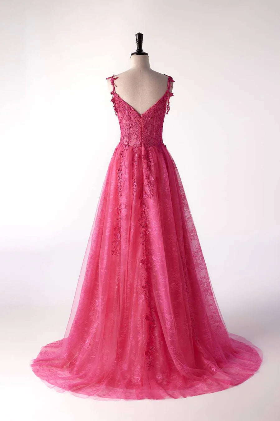 Off the Shoulder Hot Pink Lace A-line Prom Dress