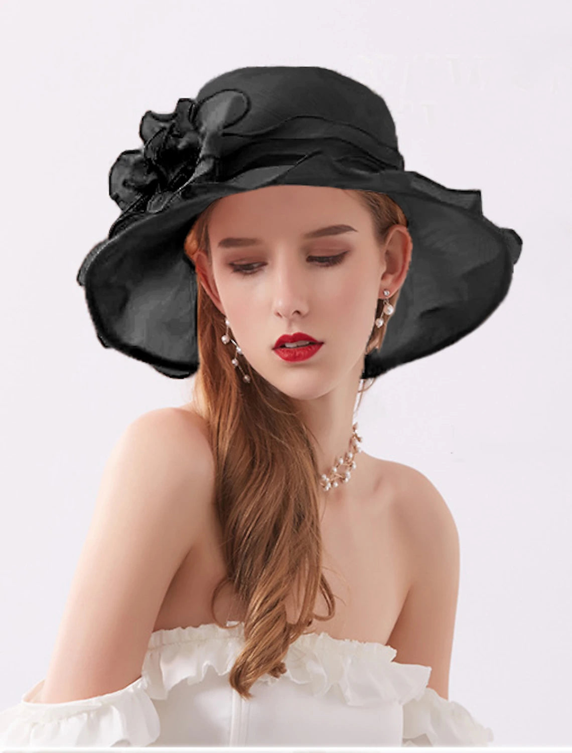 Organza Sun Hat Tea Party Kentucky Derby Melbourne Cup Wedding With Appliques Headpiece Headwear