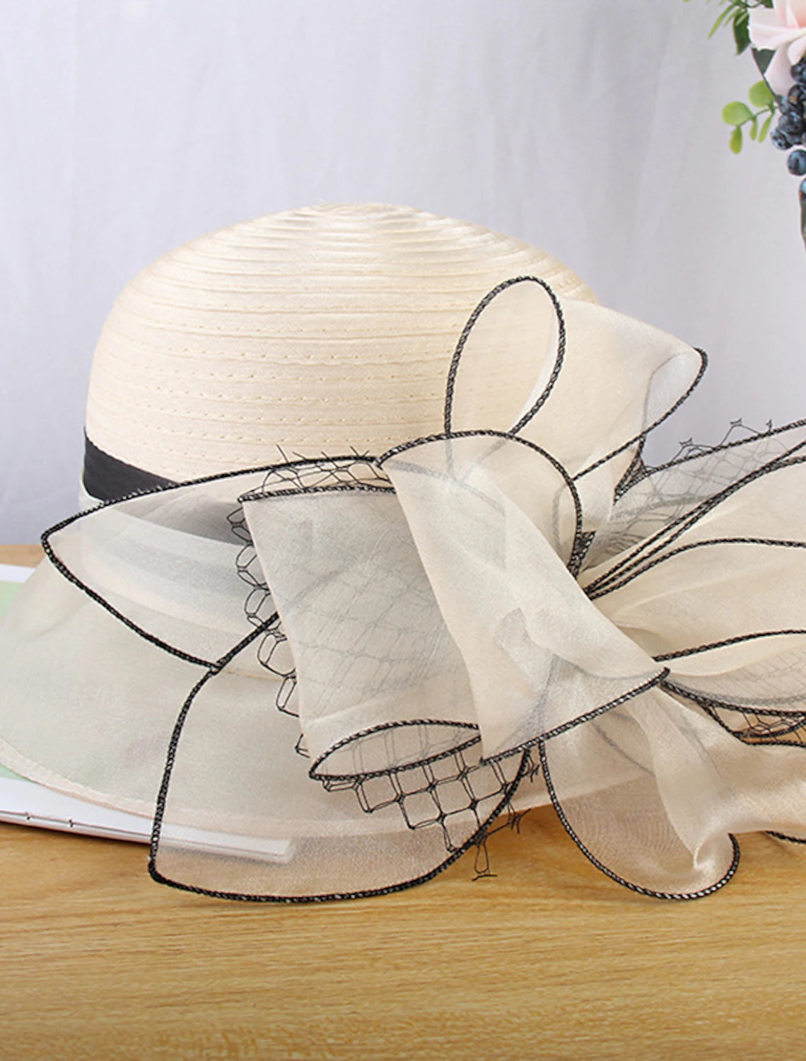 Hat Straw Hat Sun Hat Formal Kentucky Derby Horse Race Ladies Day Vintage Style Elegant Wedding With Floral Appliques Headpiece Heawear