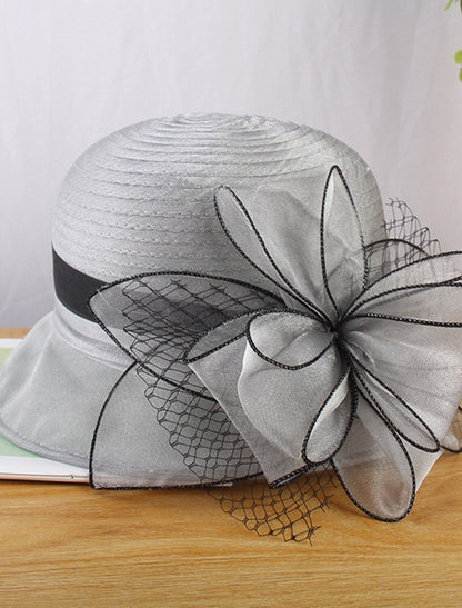 Hat Straw Hat Sun Hat Formal Kentucky Derby Horse Race Ladies Day Vintage Style Elegant Wedding With Floral Appliques Headpiece Heawear