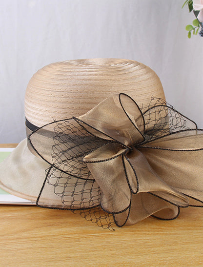 Hat Straw Hat Sun Hat Formal Kentucky Derby Horse Race Ladies Day Vintage Style Elegant Wedding With Floral Appliques Headpiece Heawear