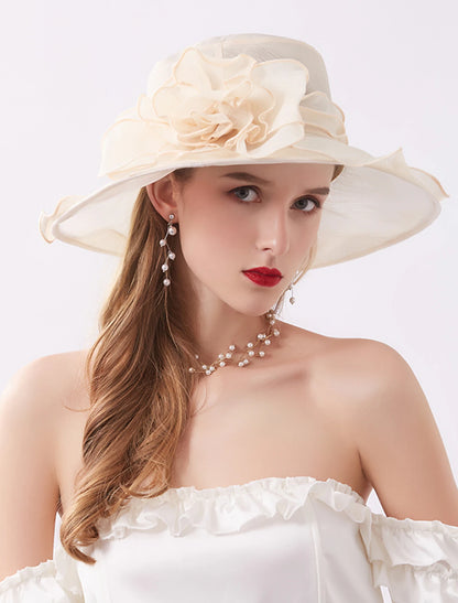 Organza Sun Hat Tea Party Kentucky Derby Melbourne Cup Wedding With Appliques Headpiece Headwear