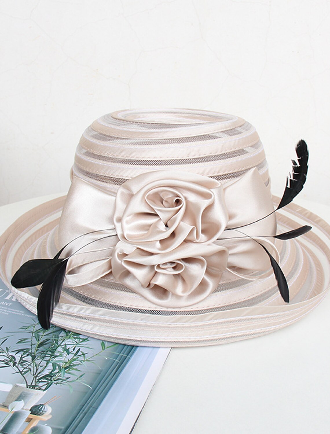 Organza Bucket Hat Fedora Hat Straw Hat Casual Holiday Cocktail Royal Astcot Retro Elegant With Feather Flower Headpiece Headwear