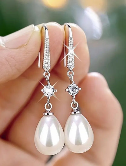 Women's Pearl Drop Earrings Fine Jewelry Classic Precious Stylish Simple Earrings Jewelry White For Wedding Party 1 Pair