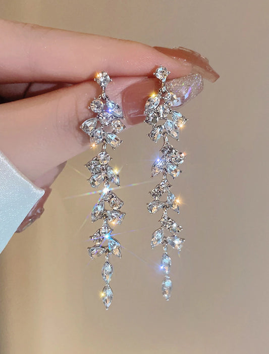 Women's Drop Earrings Fine Jewelry Tassel Fringe Precious Stylish Luxury Earrings Jewelry Silver For Wedding Party 1 Pair