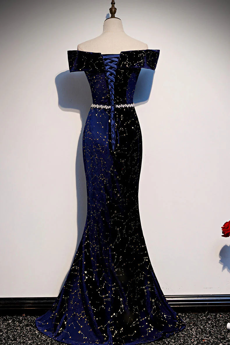 Dark blue mermaid long prom dress blue mermaid evening dress