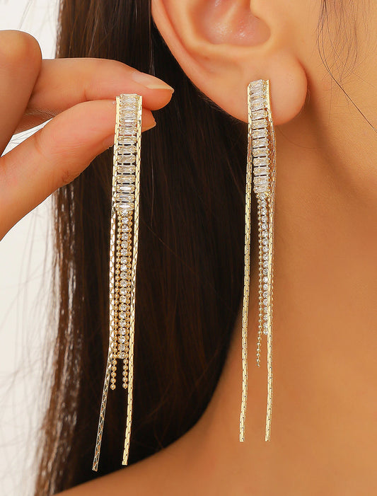 Women's Brown Zircon Drop Earrings Fine Jewelry Tassel Fringe Precious Stylish Trendy Earrings Jewelry Gold For Party Gift 1 Pair