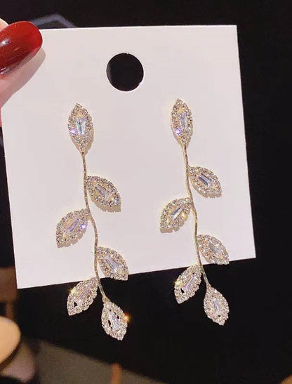 Women's Clear Drop Earrings Fine Jewelry Geometrical Leaf Stylish Trendy S925 Sterling Silver Earrings Jewelry Silver / Gold For Wedding Party 1 Pair