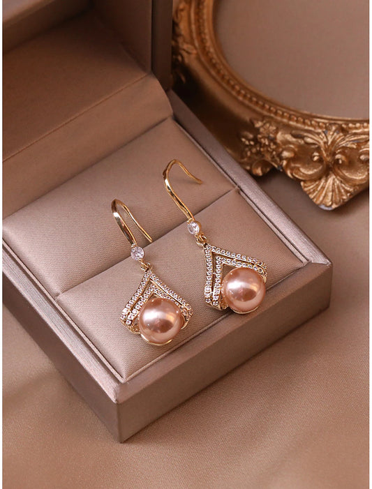 Women's Pearl Stud Earrings Fine Jewelry Classic Precious Cute Stylish Earrings Jewelry Rose Gold For Gift Festival 1 Pair