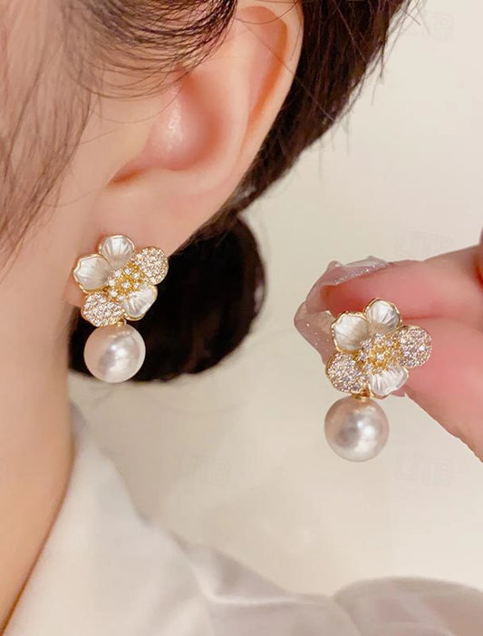 Stud Earrings Fine Jewelry Classic Precious Flower Shape Cute Stylish Earrings Jewelry Gold For Gift Festival