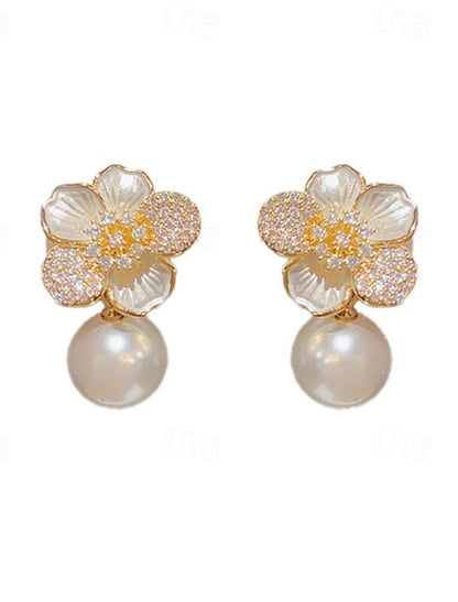 Stud Earrings Fine Jewelry Classic Precious Flower Shape Cute Stylish Earrings Jewelry Gold For Gift Festival