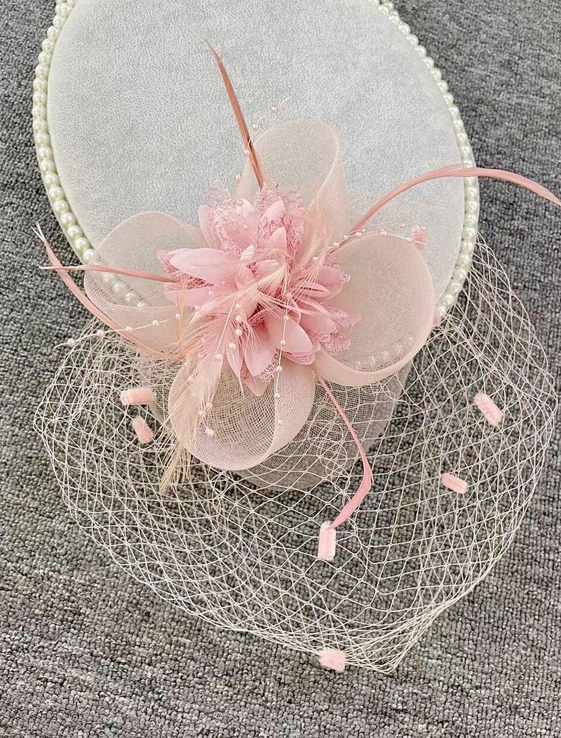 Fascinators Headwear Headpiece Net Veil Hat Wedding Ladies Day With Floral Pom-pom Headpiece Headwear