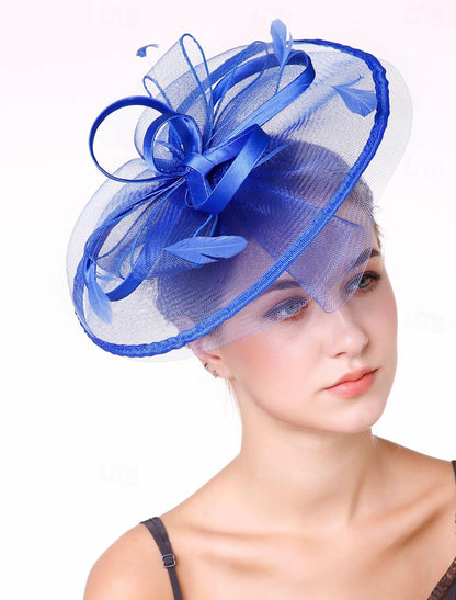 Fascinators Hats Headwear Organza Fedora Hat Floppy Hat Veil Hat Horse Race Cocktail Elegant Retro With Feather Pure Color Headpiece Headwear