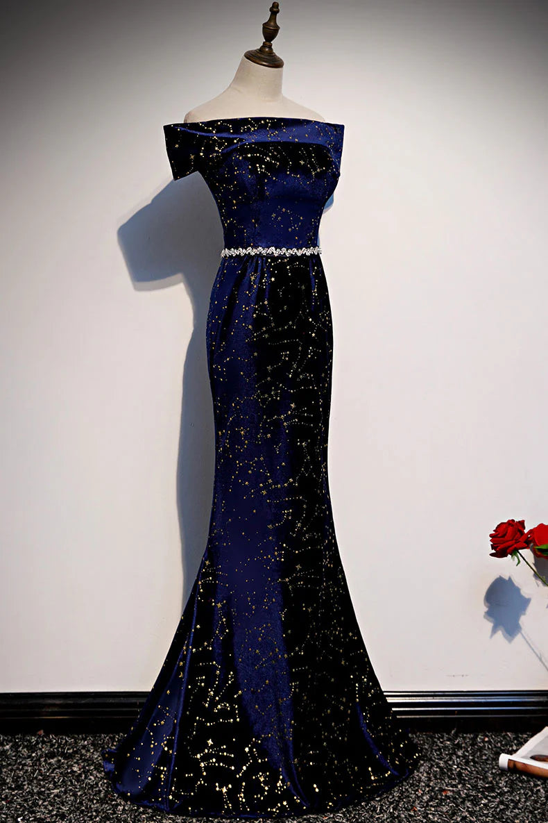 Dark blue mermaid long prom dress blue mermaid evening dress