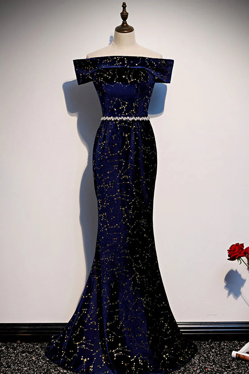 Dark blue mermaid long prom dress blue mermaid evening dress