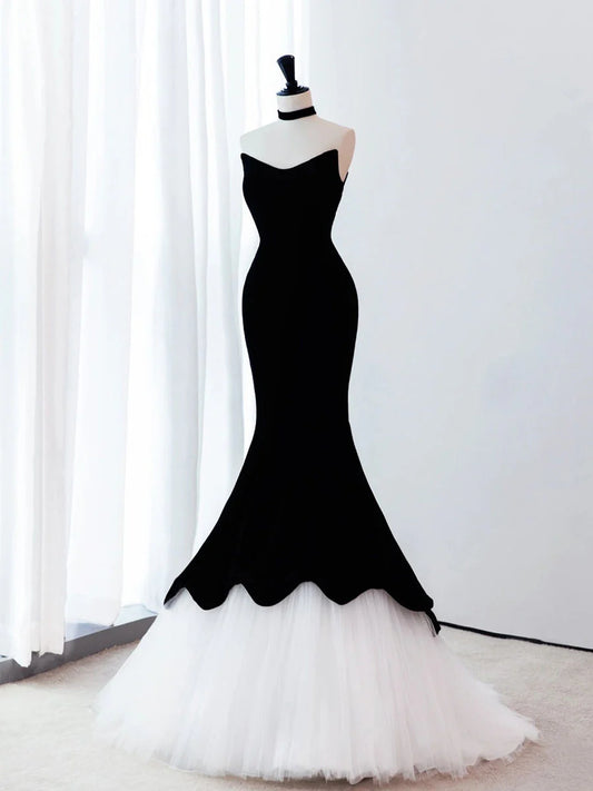 Black/White Velvet Mermaid Long Party Dress