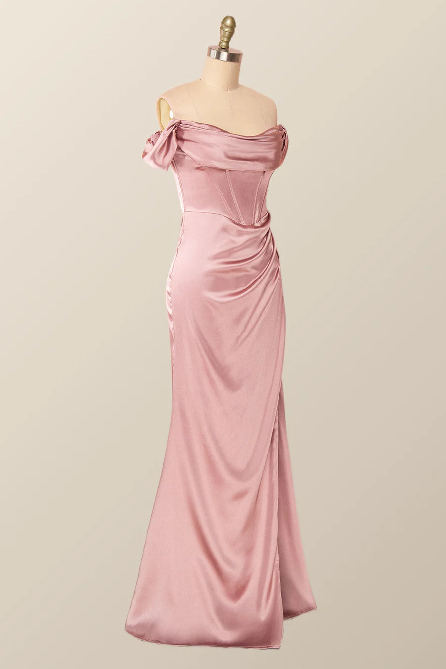 Off the Shoulder Blush Mermaid Long Prom Dress with Slit