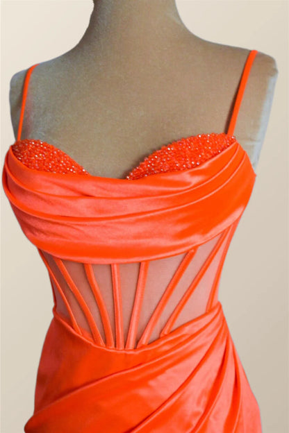 Orange Spaghetti Straps Mermaid Long Prom Dress