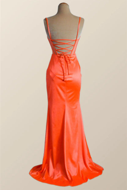 Orange Spaghetti Straps Mermaid Long Prom Dress